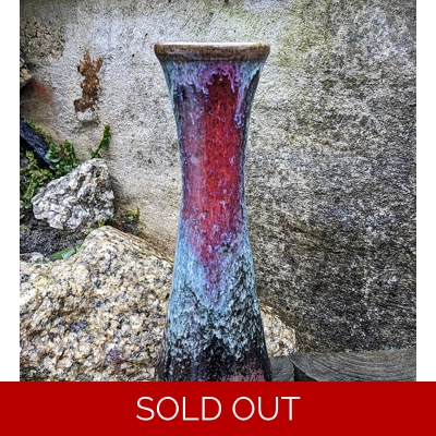 British Studio Pottery Vase With Multi Colour Chun Glazes.